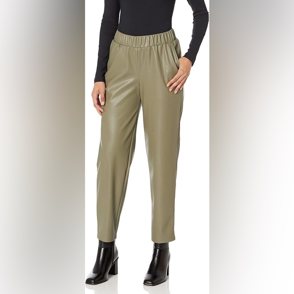 The Drop Lisadnyc Faux Leather Pants Pull On Trousers Olive Green Size Small
